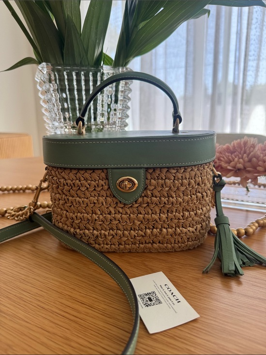 Coach Handbags - Coach Straw Crossbody with Green Leather Trim and Gold Hardware